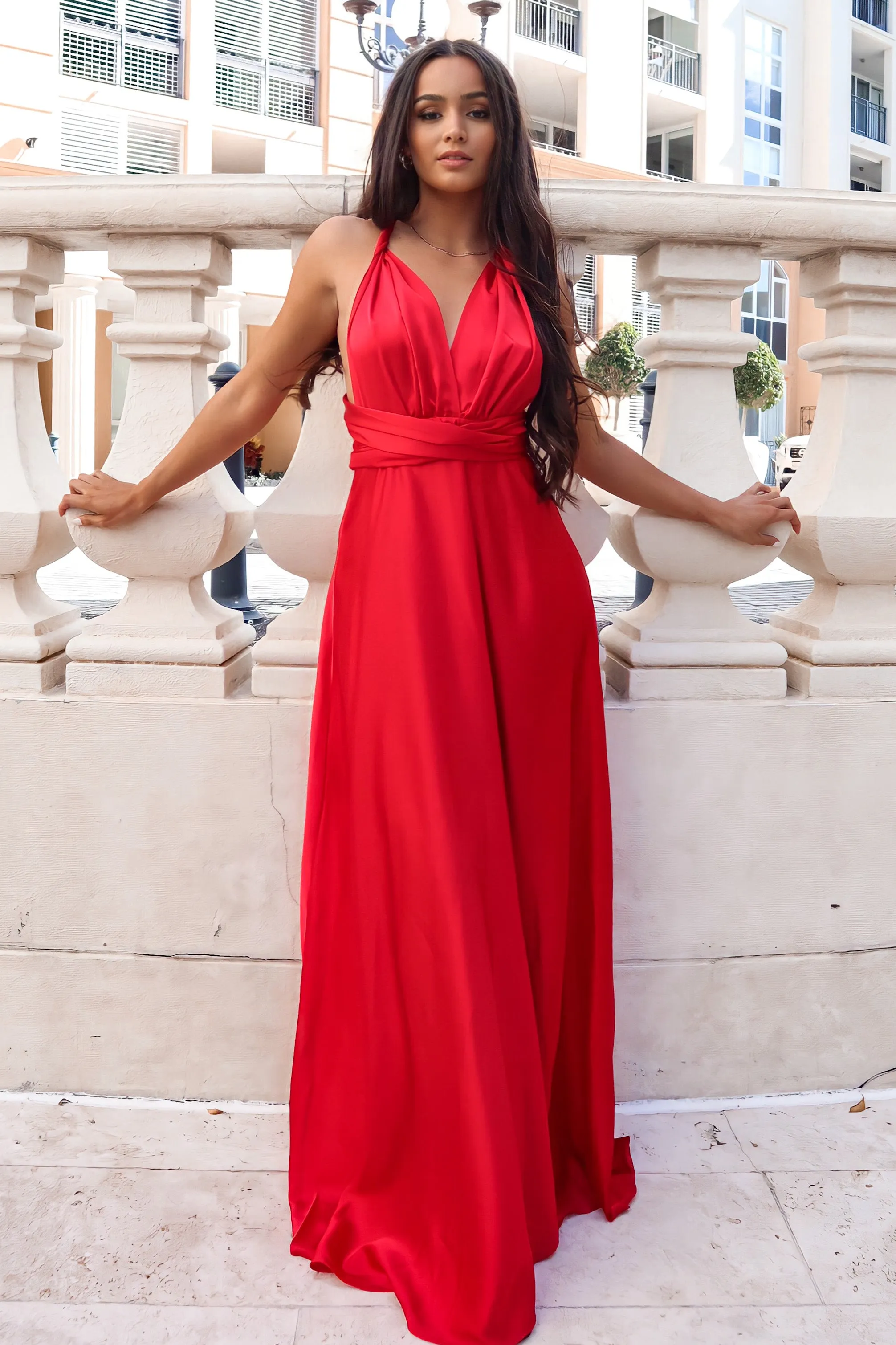 Pandora Multiway Gown - Red Satin