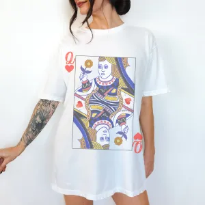 Queen of Hearts Comfort Colors® T-Shirt, T-Shirt Dress Shirt, Graphic Tee, Oversized print, BOHO, Queen Playing Card