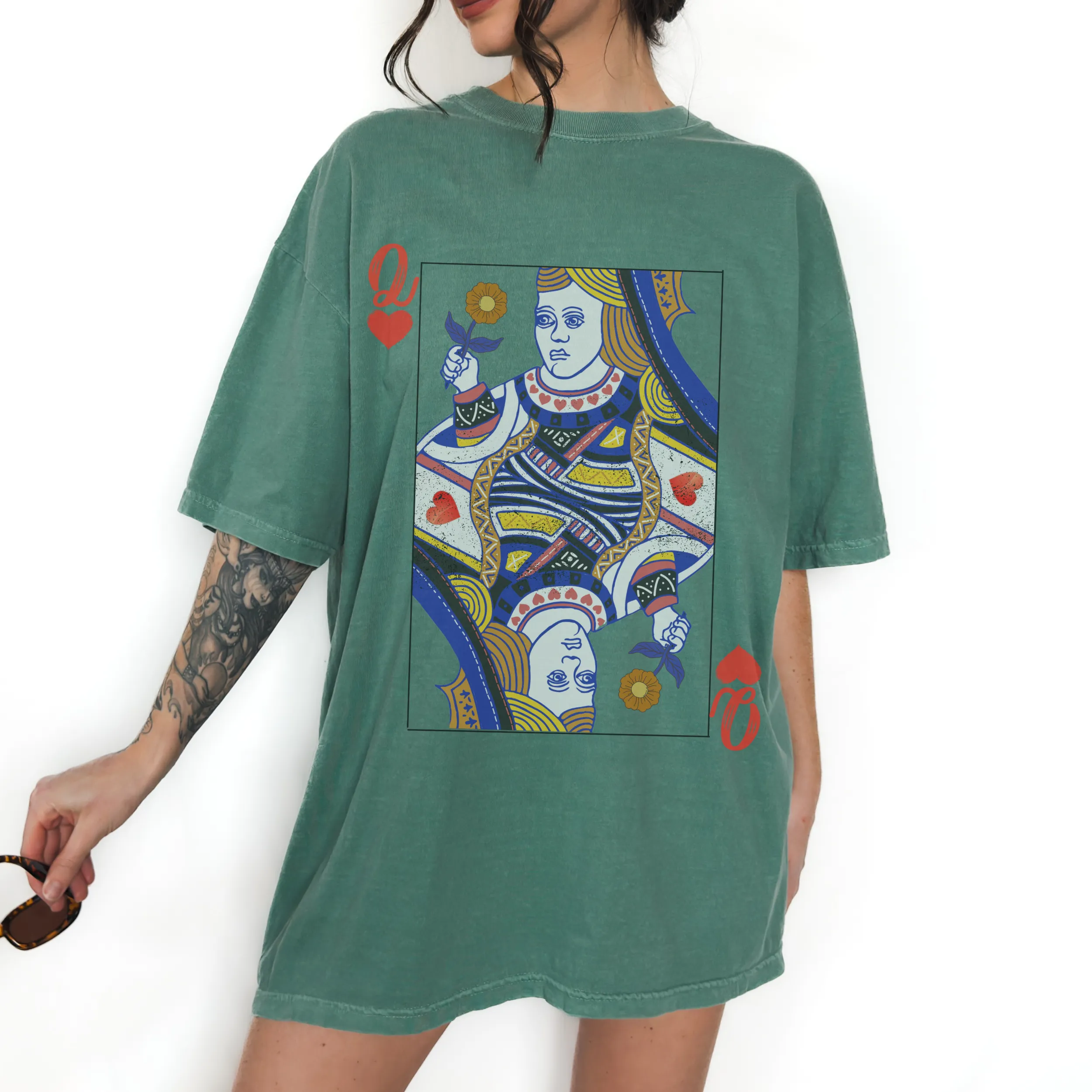 Queen of Hearts Comfort Colors® T-Shirt, T-Shirt Dress Shirt, Graphic Tee, Oversized print, BOHO, Queen Playing Card