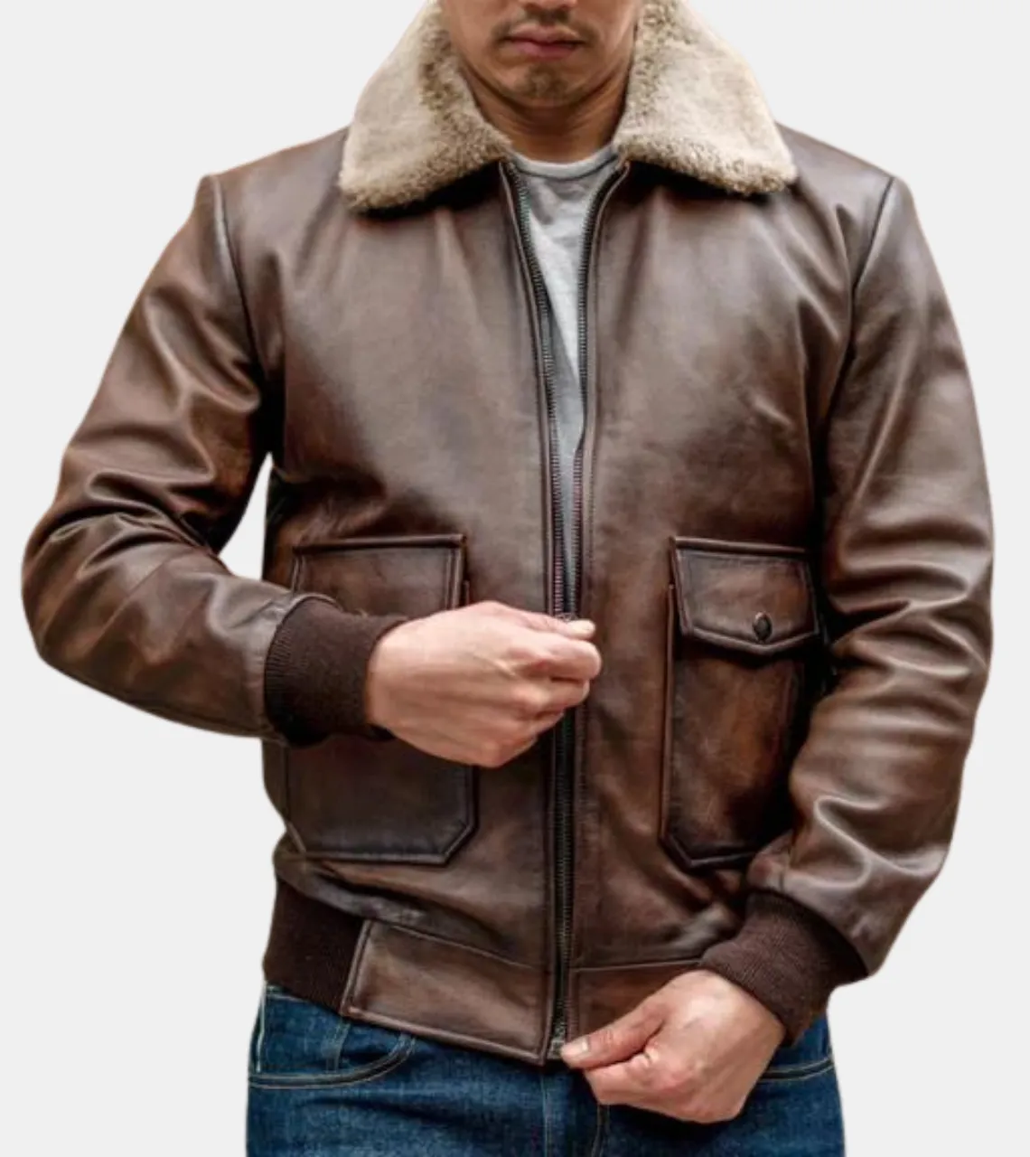 Raven Men's Brown Bomber Leather Jacket