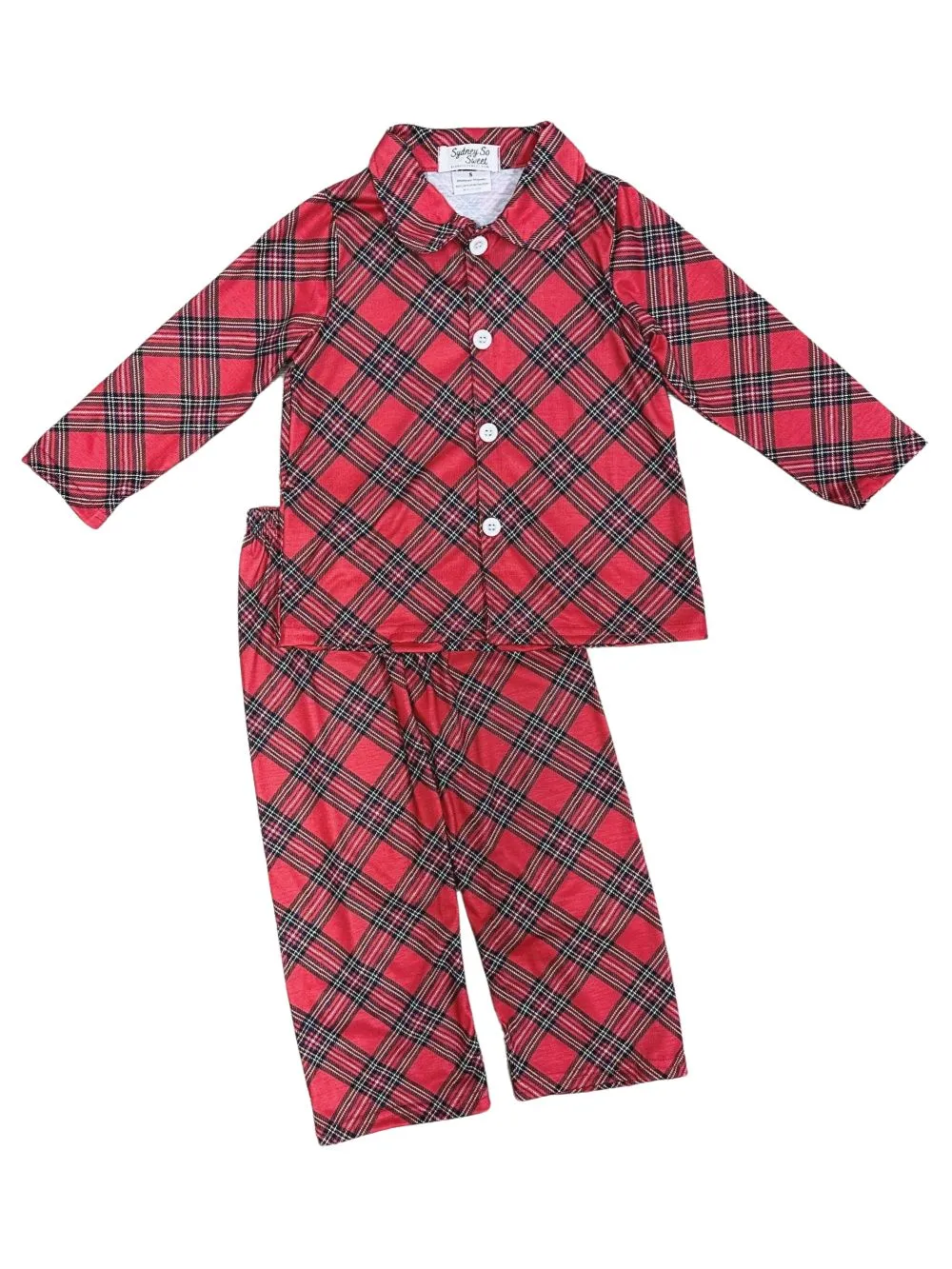 Red Tartan Plaid Red Boys 2 Piece Holiday Pajamas