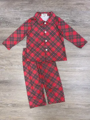 Red Tartan Plaid Red Boys 2 Piece Holiday Pajamas