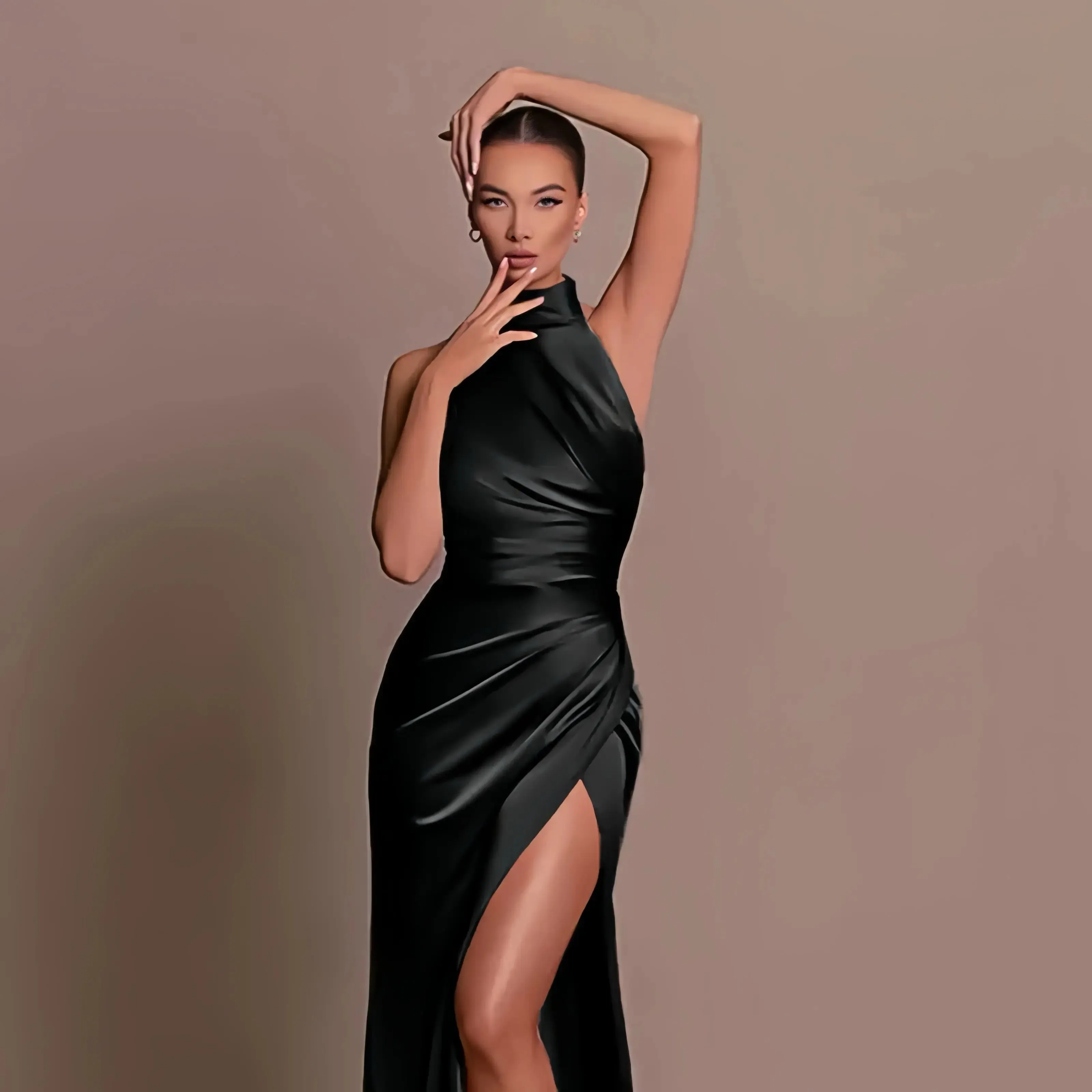 Satin Halter Neck Evening Gown