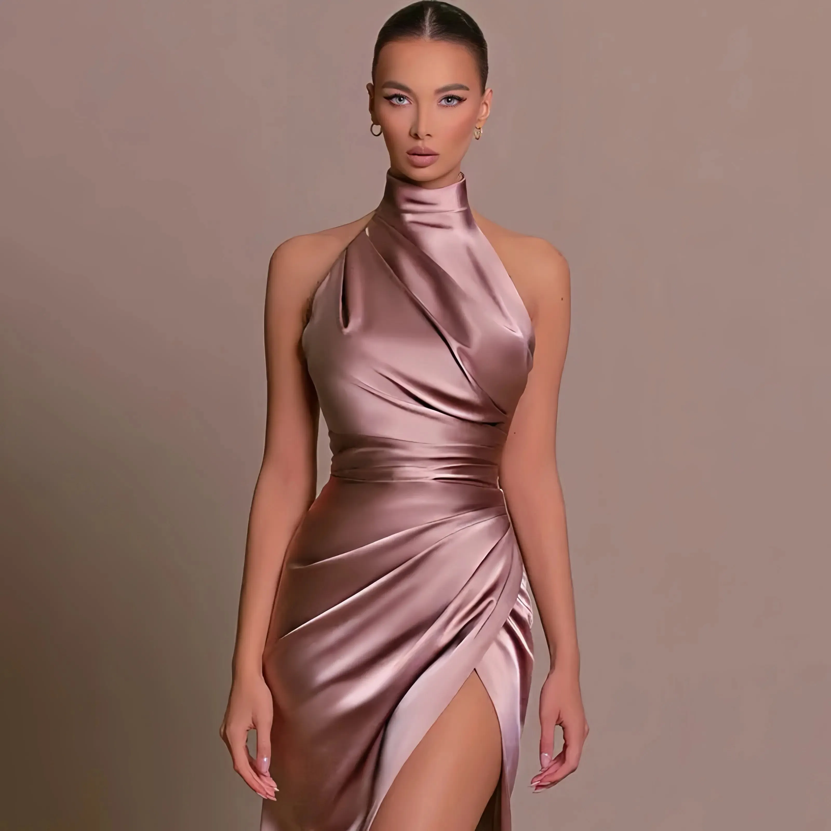 Satin Halter Neck Evening Gown