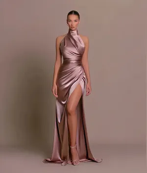 Satin Halter Neck Evening Gown