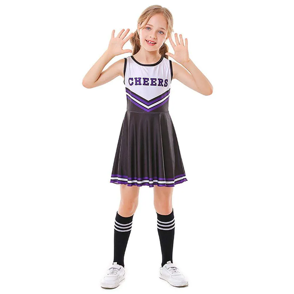 School Cheerleading Uniform Costume Cheerleader Party Dress Halloween Outfit Dress Up For Girls