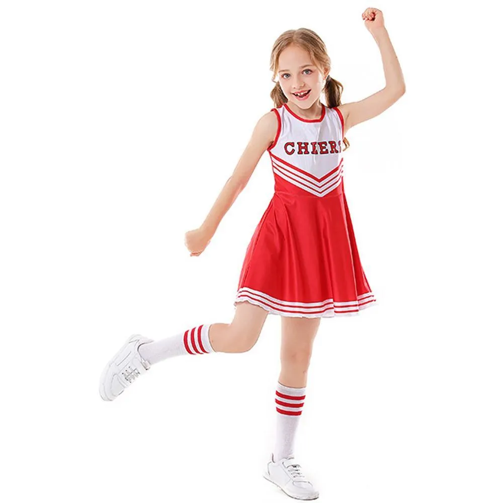 School Cheerleading Uniform Costume Cheerleader Party Dress Halloween Outfit Dress Up For Girls