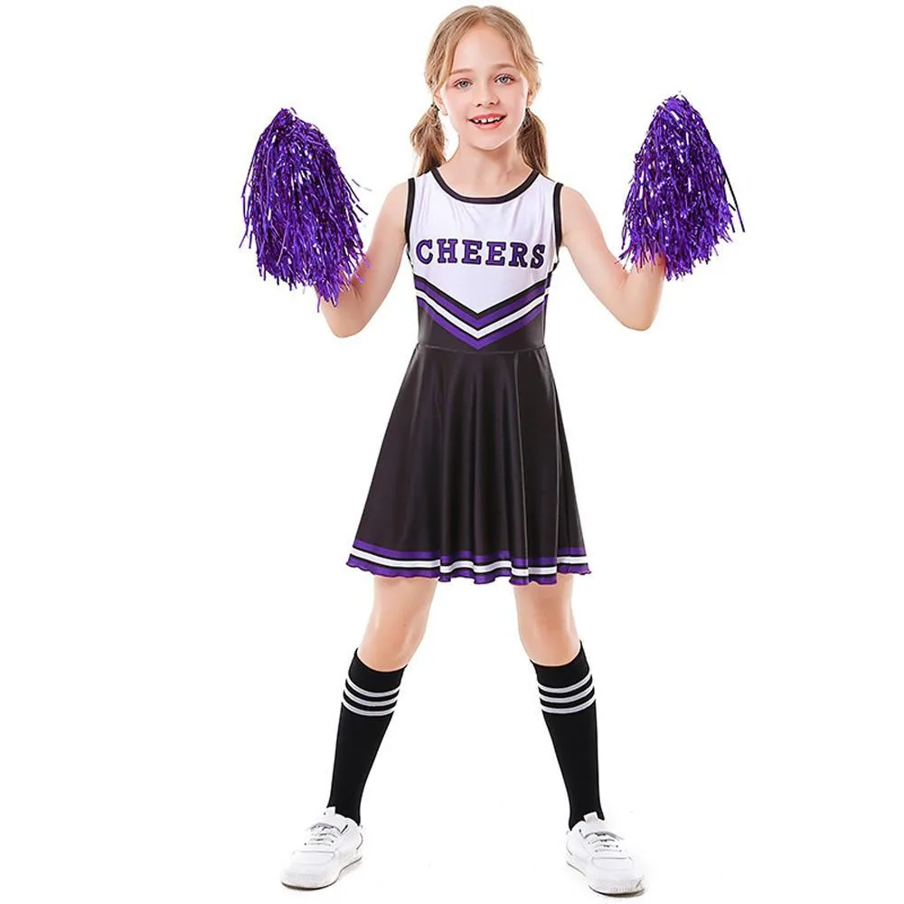 School Cheerleading Uniform Costume Cheerleader Party Dress Halloween Outfit Dress Up For Girls