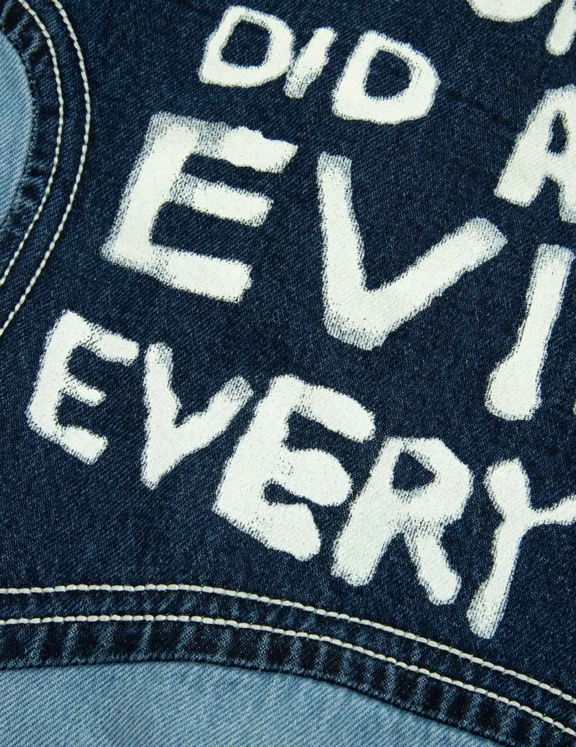 Seagull Embroidery and Slogan-print Blocking Denim Jacket