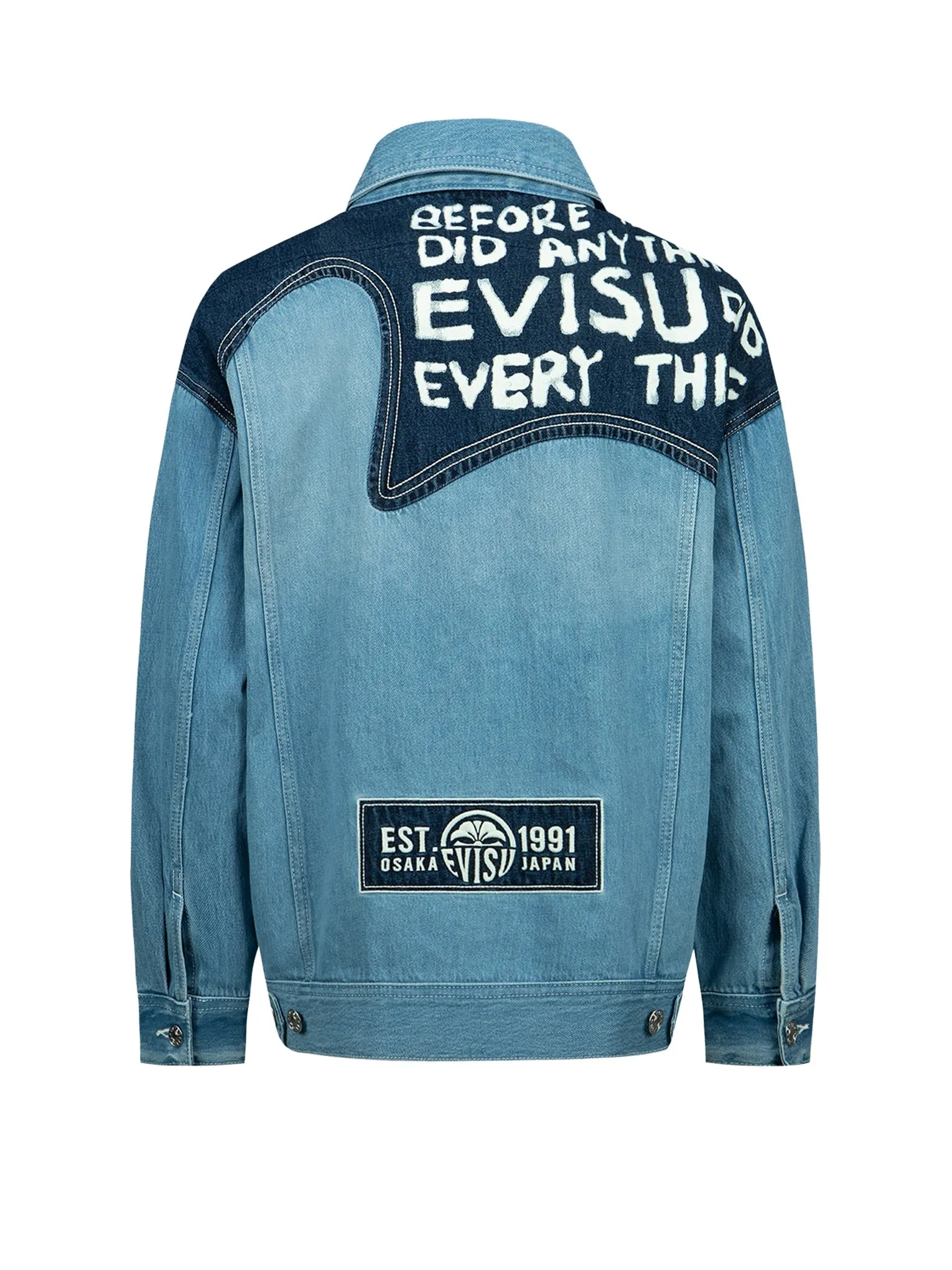 Seagull Embroidery and Slogan-print Blocking Denim Jacket