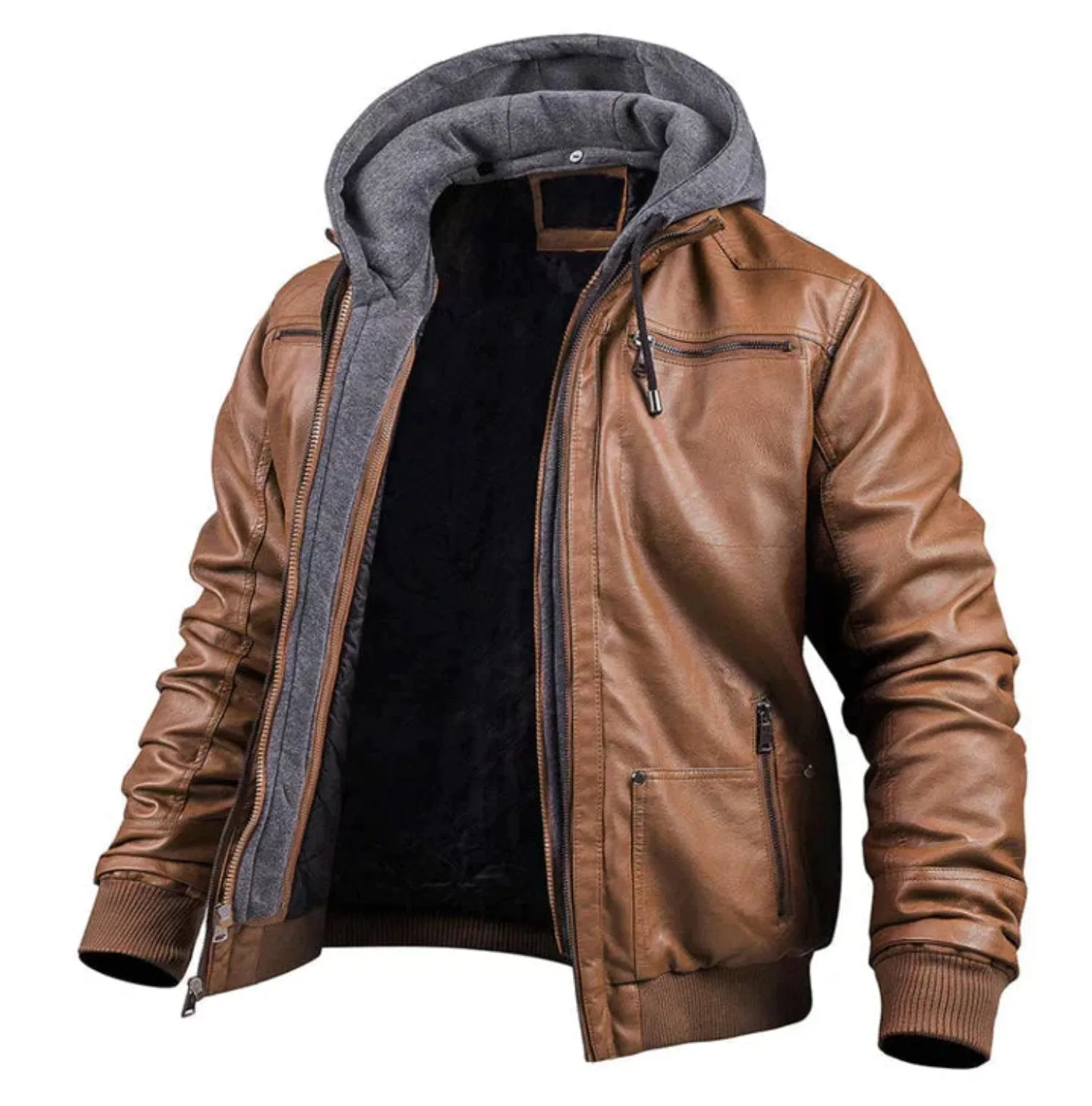 Sebastian - Leather Jacket with Hood - Chic - Fashionable - Ideal for Fall/Winter