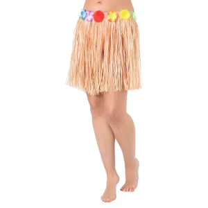 Short Hula Grass Skirt With Flowers Hawaiian Beach Party 40cm