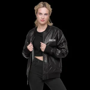 Snake Leather Bomber Jacket with 100% PU Leather & Rayon Embroidery [10.6 oz/yd²]