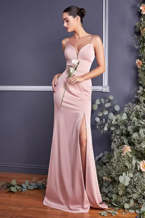 Spaghetti Purple Strap Side Slit Gown Maxi Dress