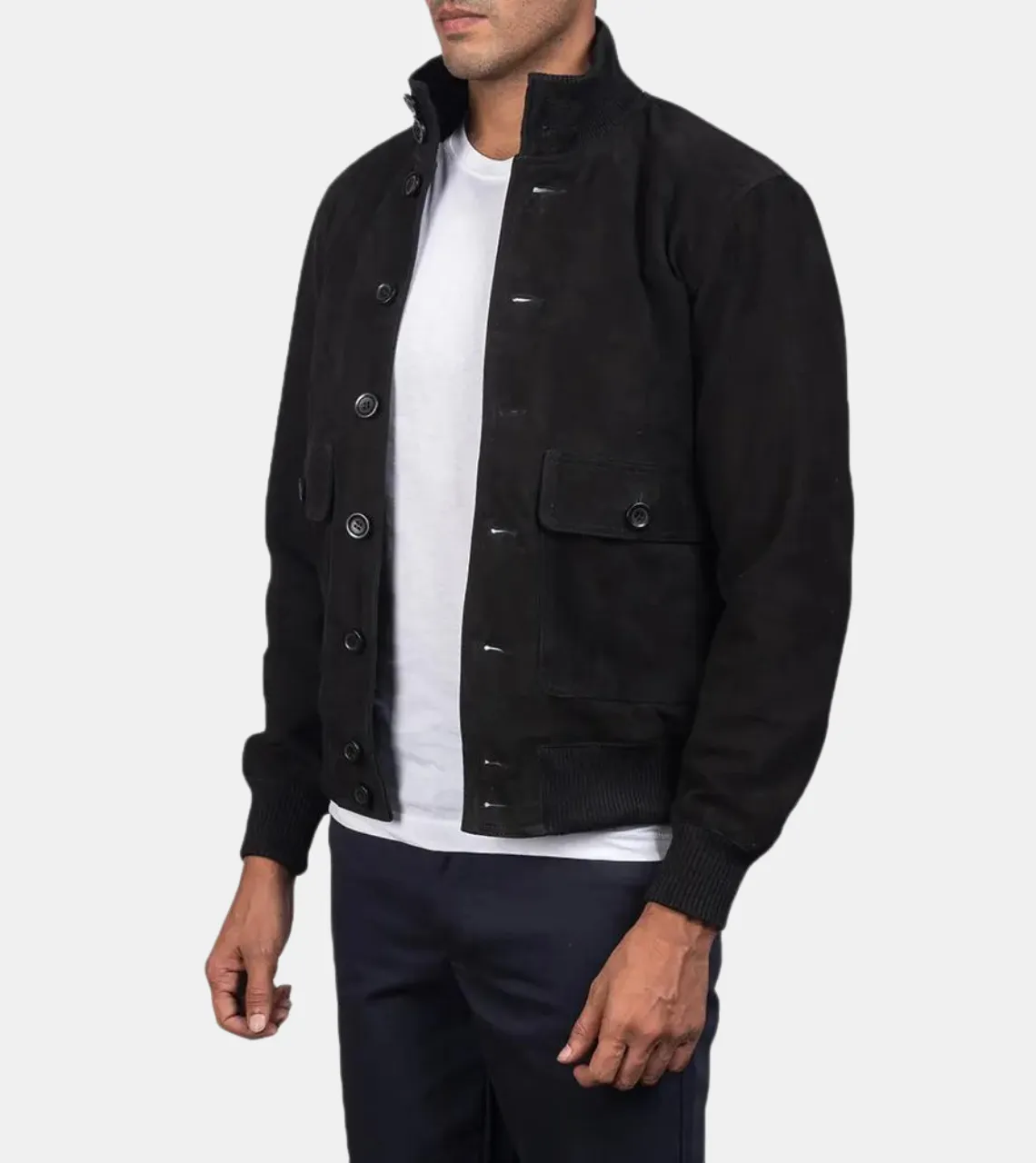 Spiridon Men's Black Suede Bomber Leather Jacket