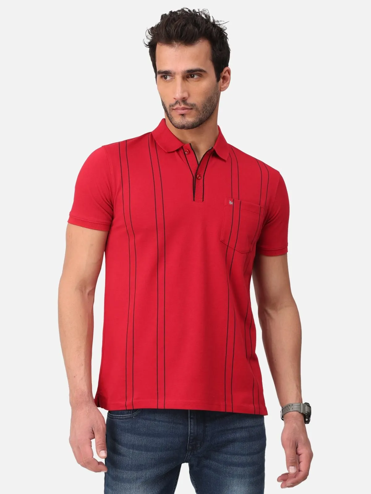 Trendy Striped Printed Half Sleeve Polo T-Shirt for Men's