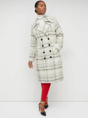 Tweed Plaid Wool-Blend Trench Coat