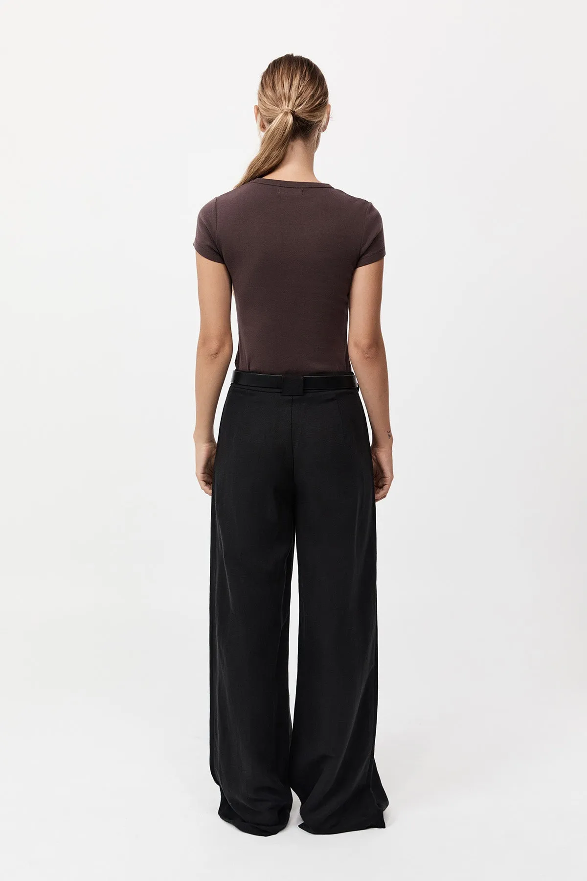 Wide Leg Pleat Pants, Black