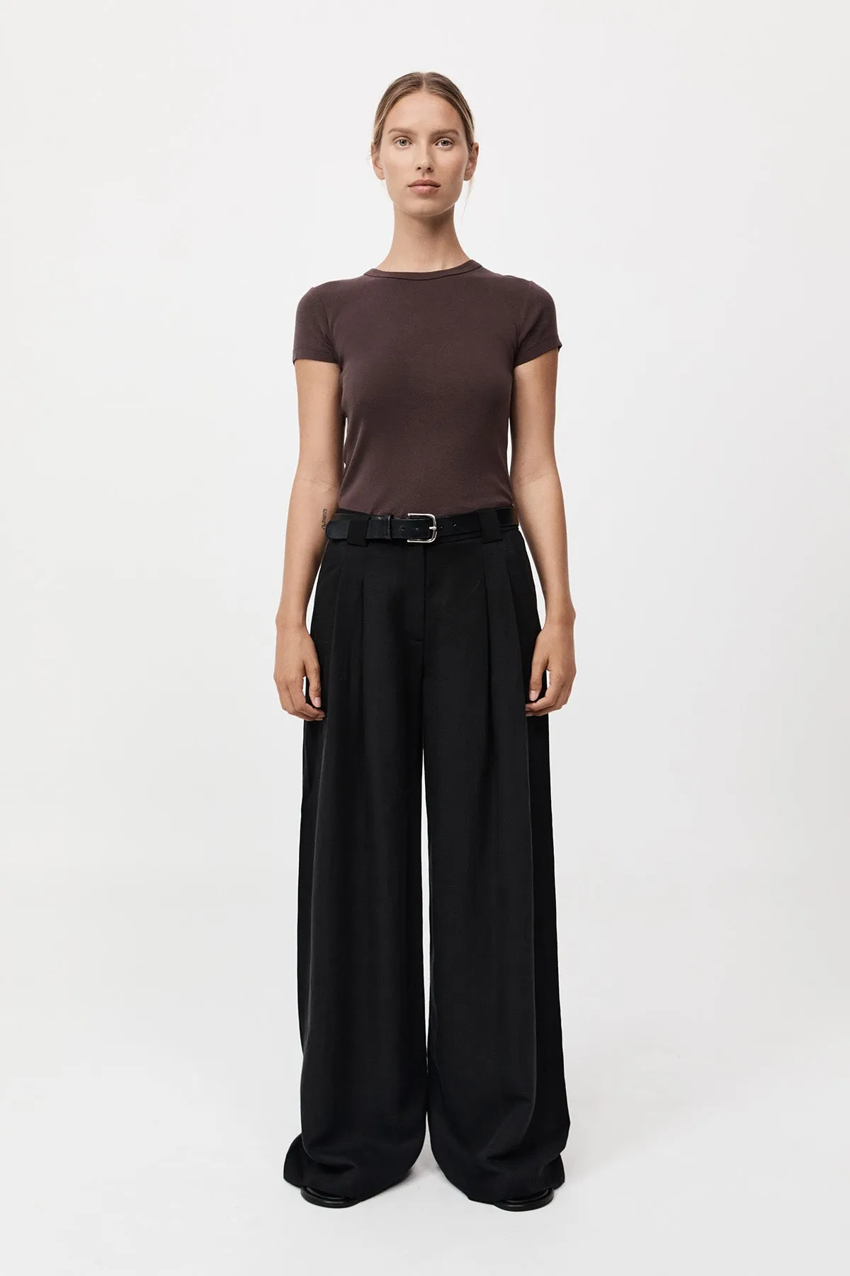 Wide Leg Pleat Pants, Black