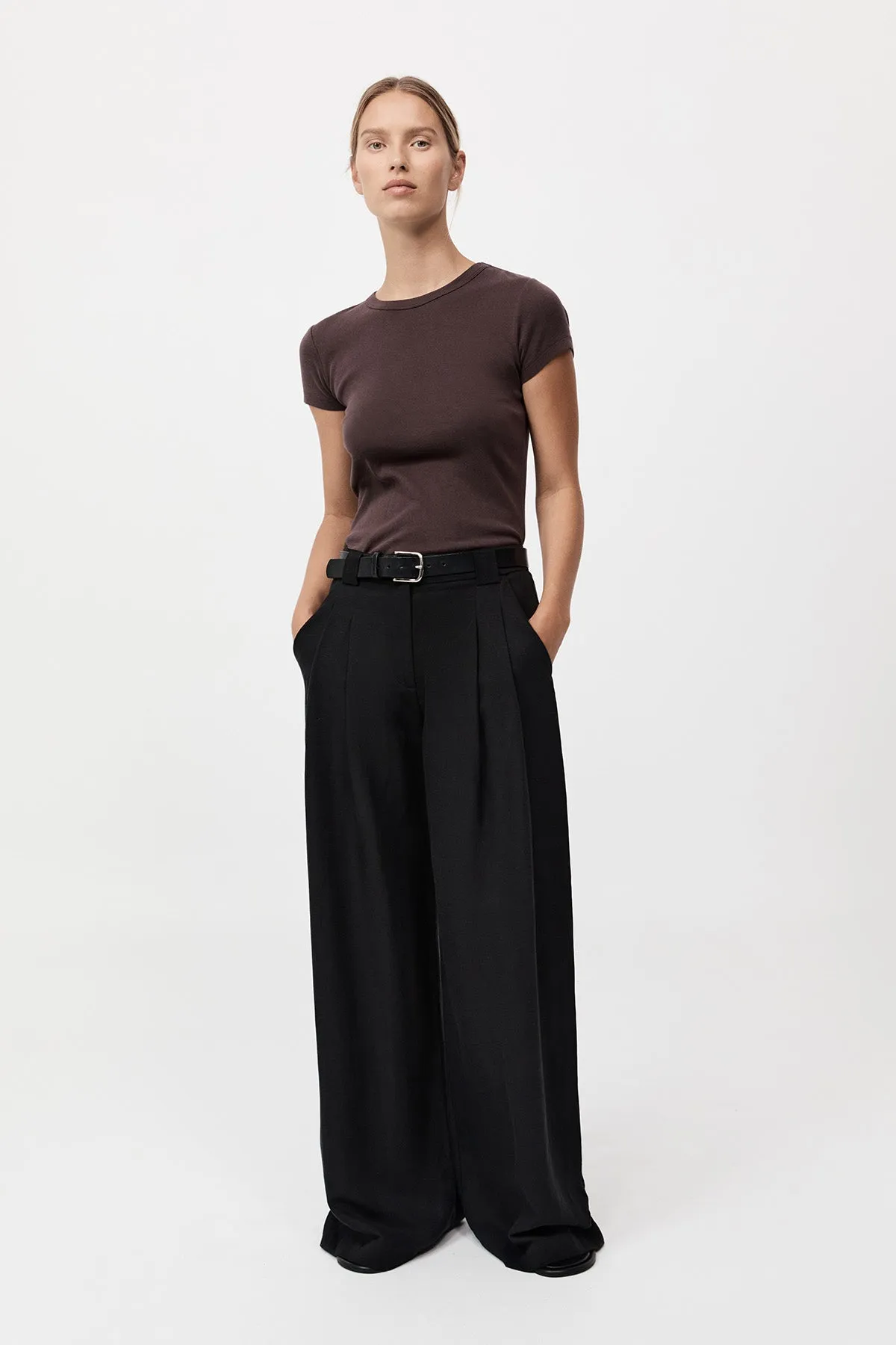 Wide Leg Pleat Pants, Black