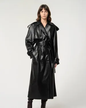 Women's Black Leather Trench Coat