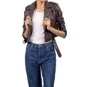 Womens Brown Cropped Leather Jacket