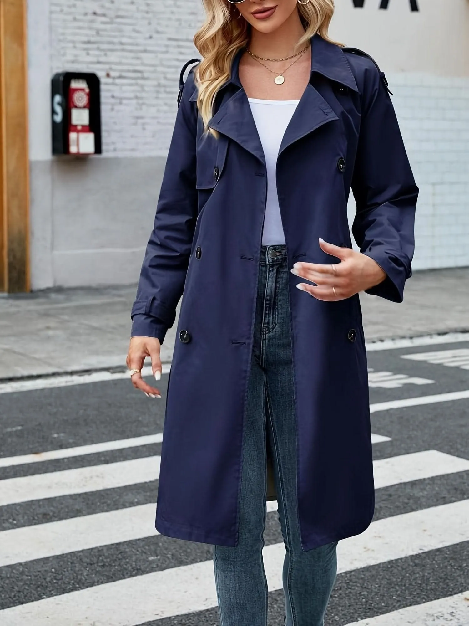 Womens Classic DoubleBreasted Trench Coat with Belt