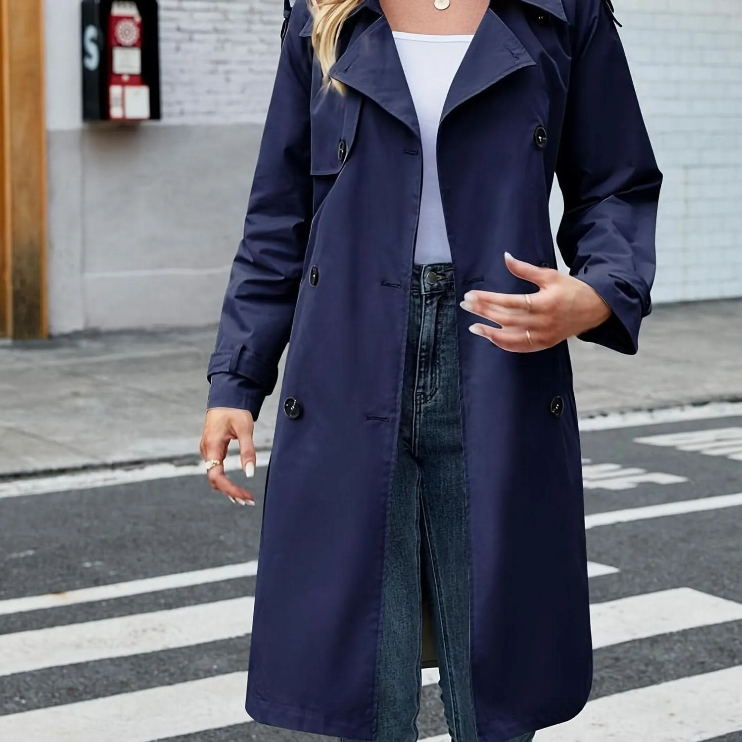 Womens Classic DoubleBreasted Trench Coat with Belt