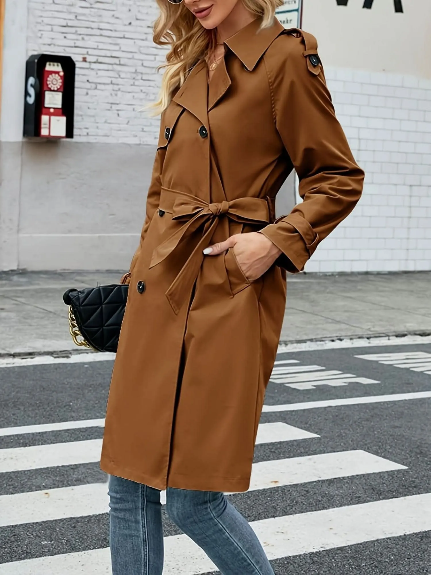 Womens Classic DoubleBreasted Trench Coat with Belt