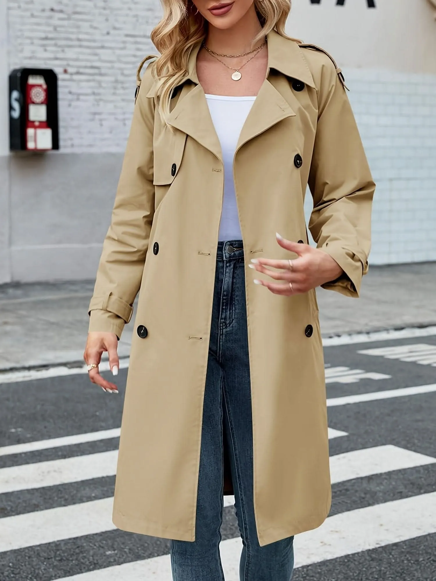 Womens Classic DoubleBreasted Trench Coat with Belt