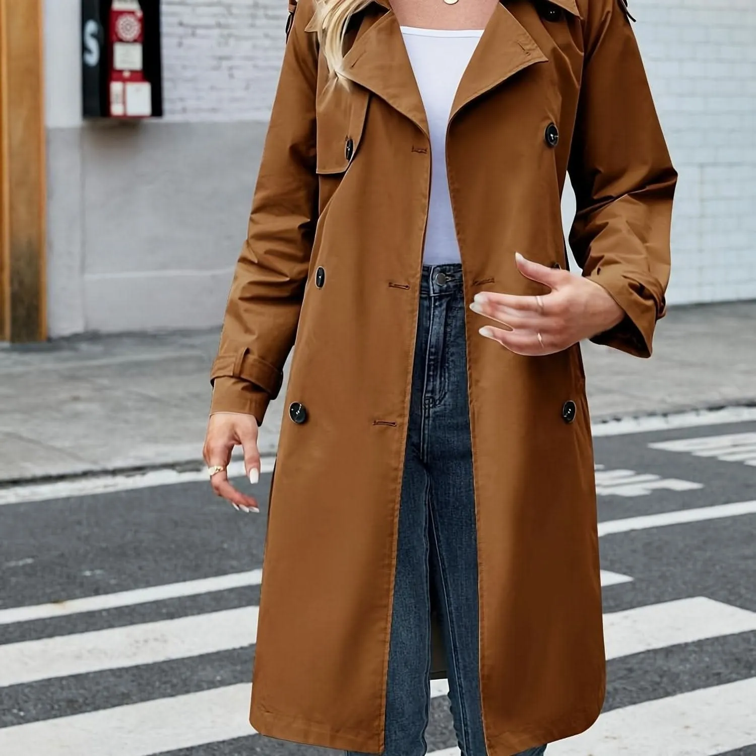 Womens Classic DoubleBreasted Trench Coat with Belt