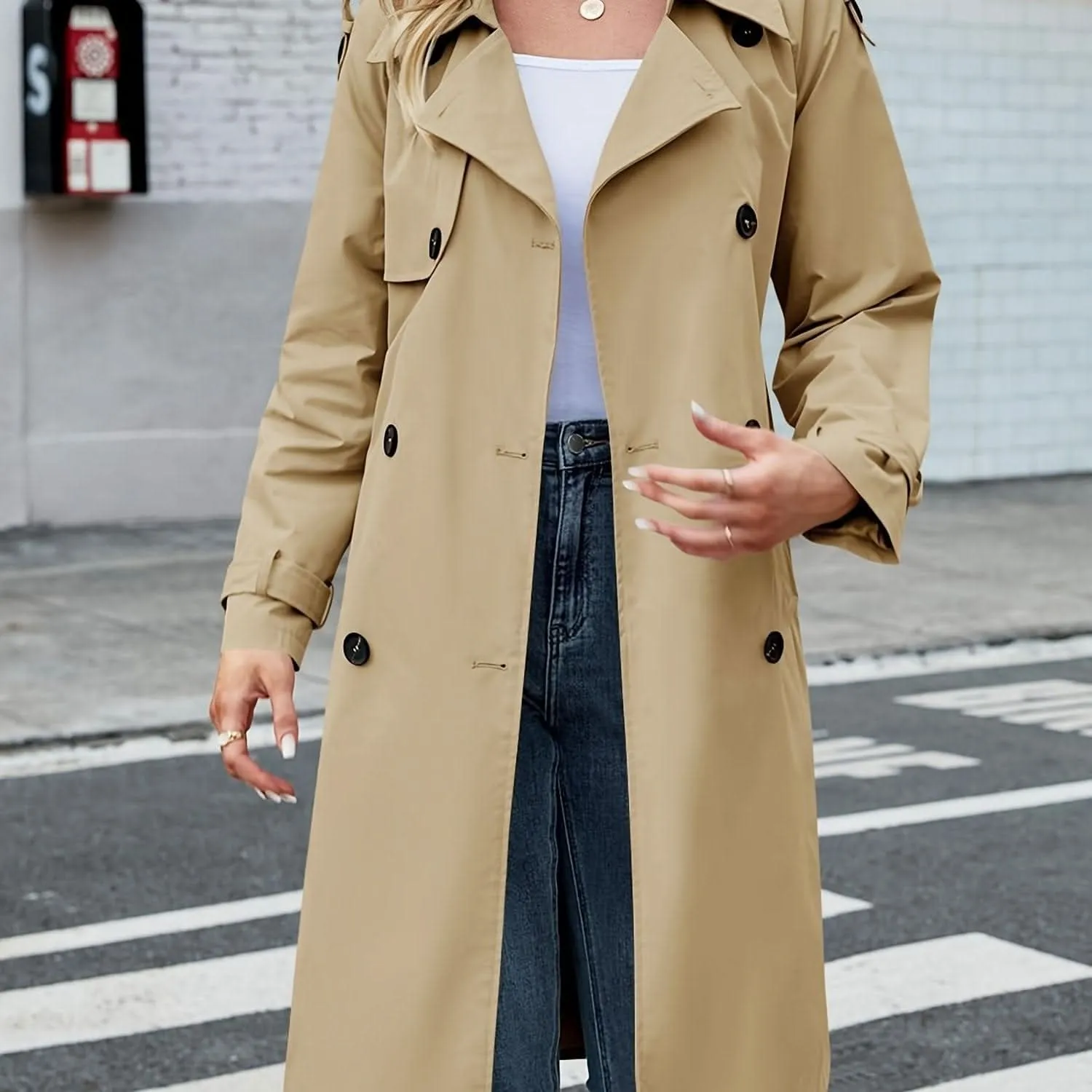 Womens Classic DoubleBreasted Trench Coat with Belt