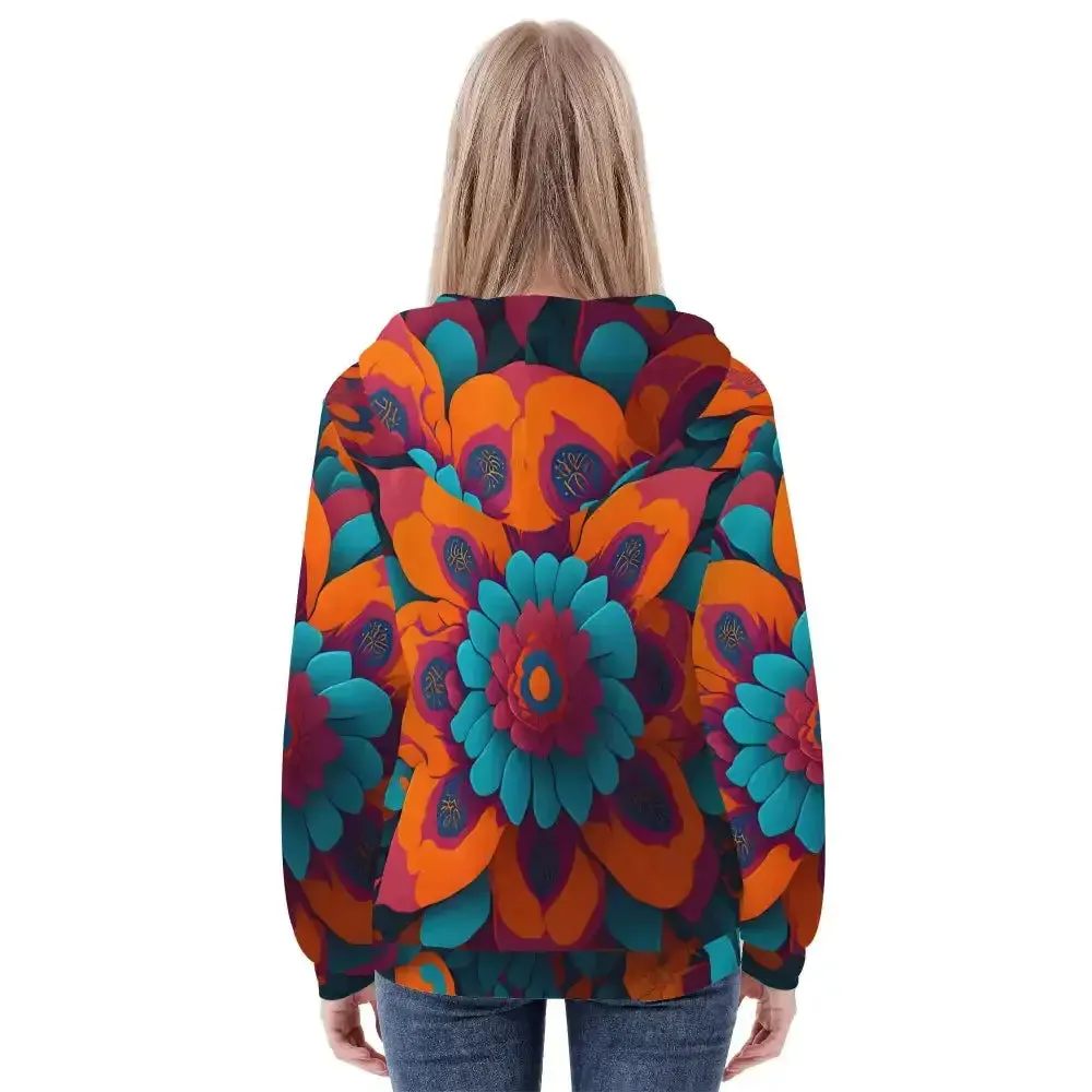 Womens floral fusion zip hoodie