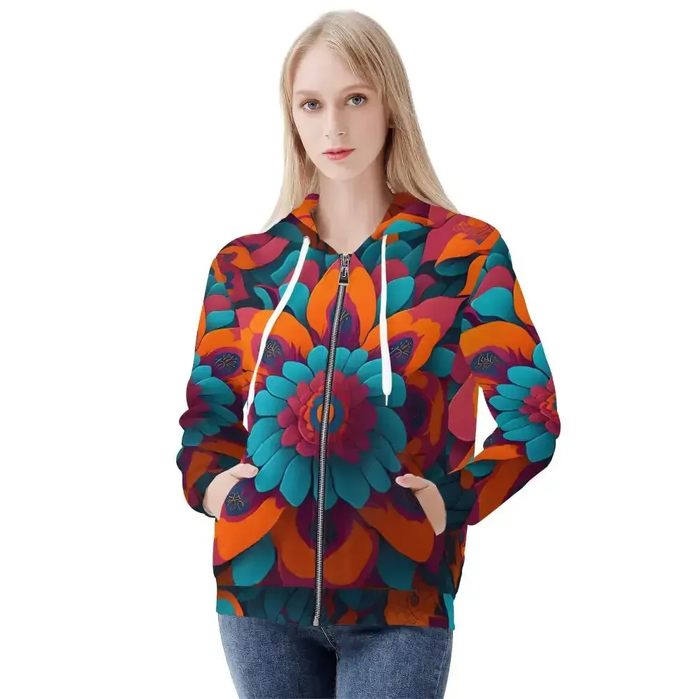 Womens floral fusion zip hoodie