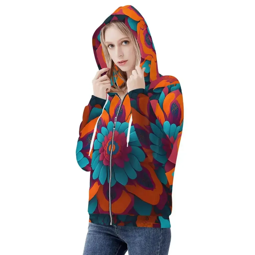 Womens floral fusion zip hoodie