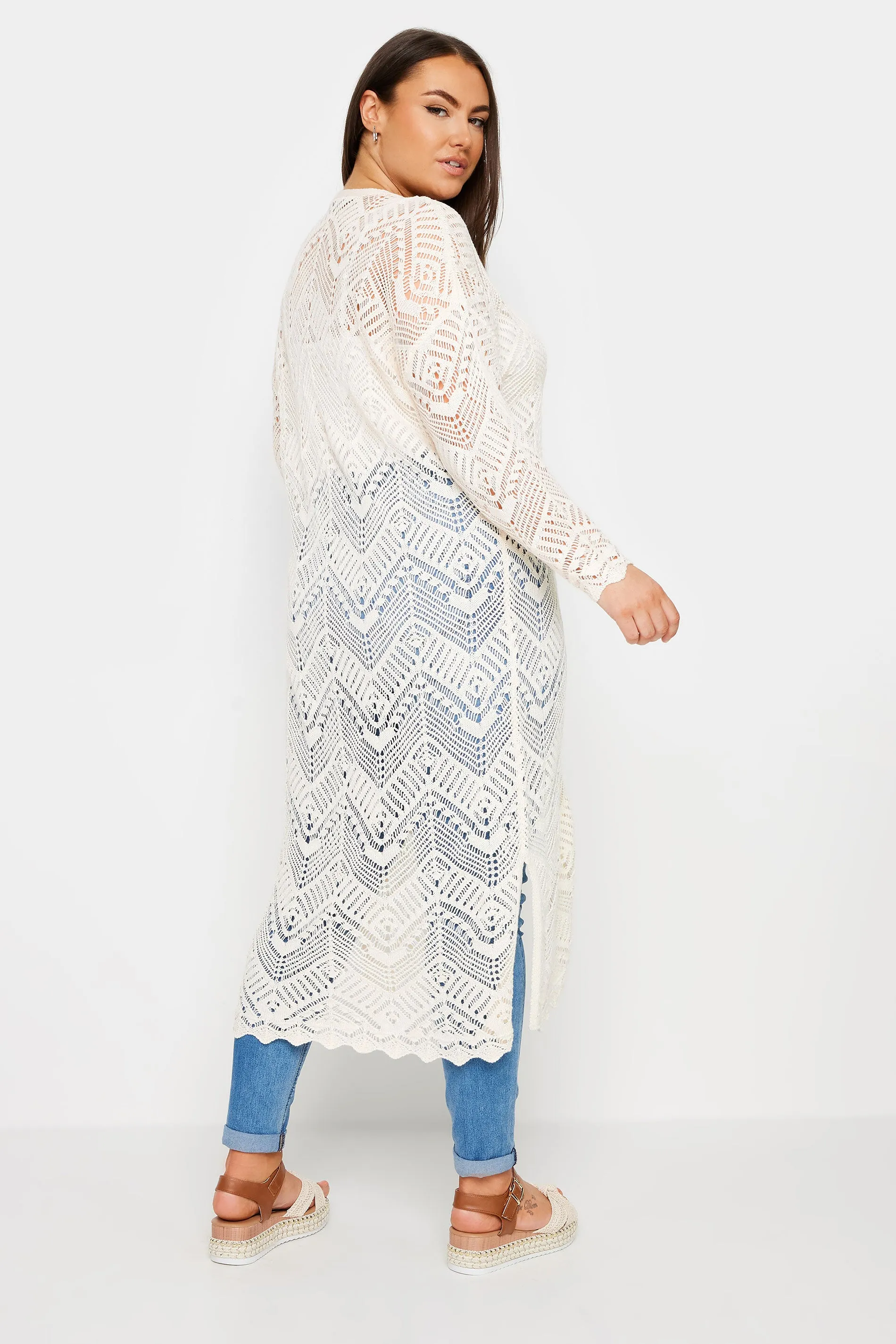 Womens Long Sleeve Maxi Crochet Cardigan