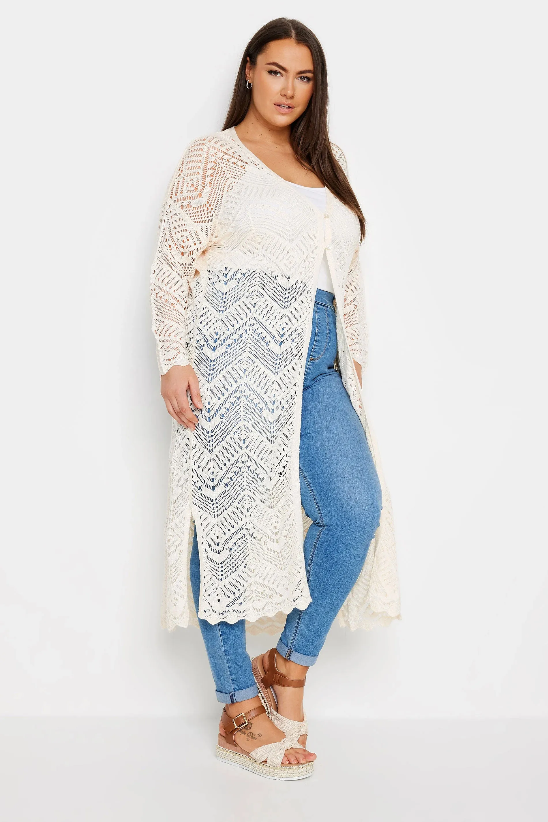 Womens Long Sleeve Maxi Crochet Cardigan