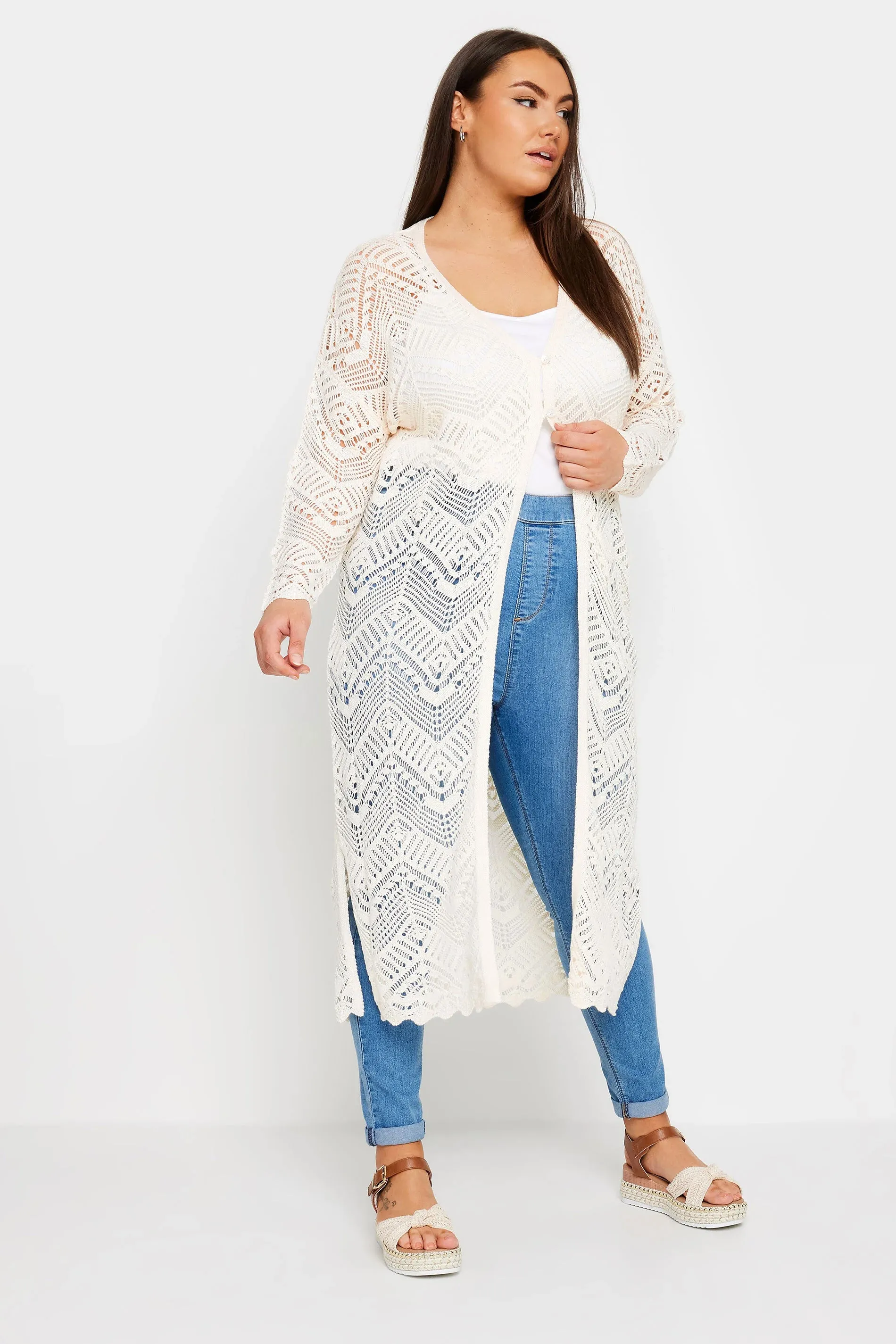 Womens Long Sleeve Maxi Crochet Cardigan