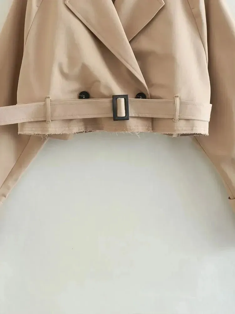 Women's Vintage Short Trench Coat Jacket with Belt | Ideal for Autumn/Winter