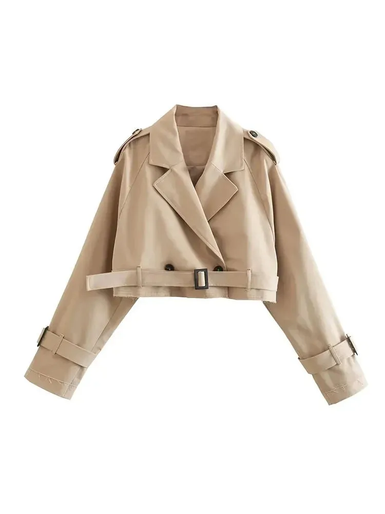 Women's Vintage Short Trench Coat Jacket with Belt | Ideal for Autumn/Winter