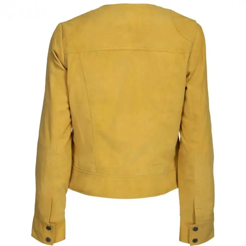 Women's Yellow Suede Leather Jacket | Vibrant Outerwear